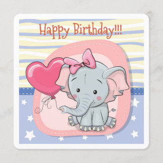 Tarjeta de invitación al cumpleaños de elefante li