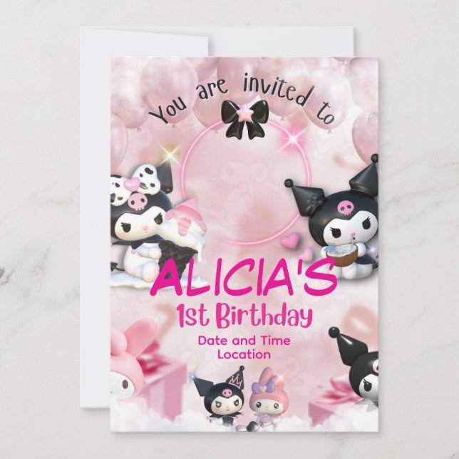 Tarjeta de invitación al cumpleaños de Kuromi (Anverso)