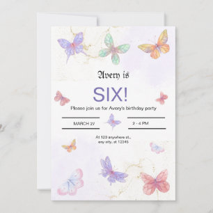 Tarjeta de invitación al cumpleaños de la mariposa
