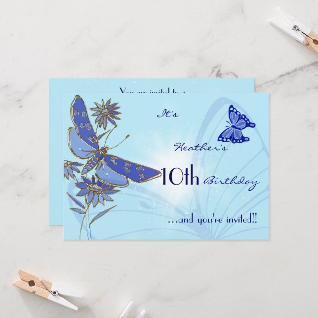 Tarjeta de invitación al cumpleaños de la mariposa (Anverso/Reverso In Situ)