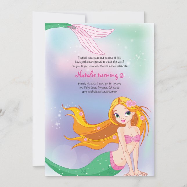 Tarjeta de invitación al cumpleaños de Sirena (Anverso)