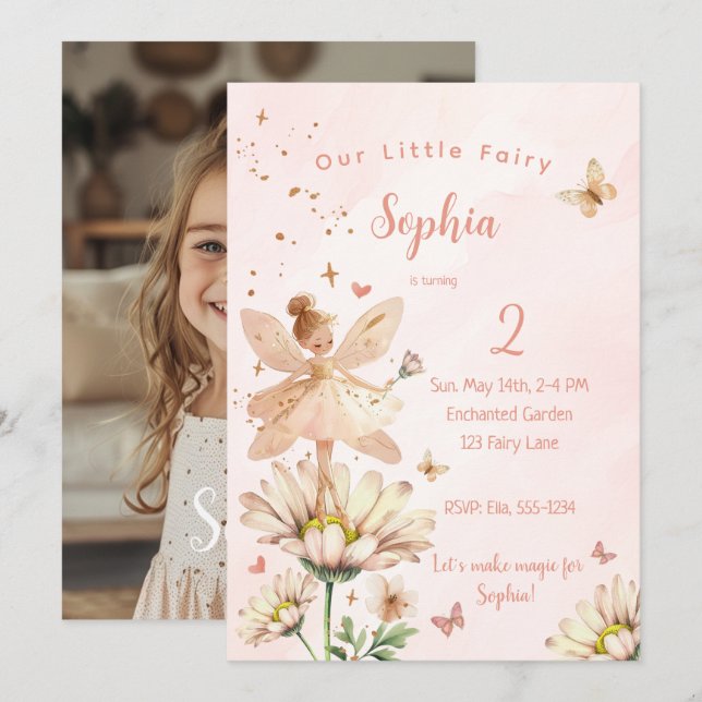 Tarjeta de invitación al cumpleaños del Chica Fair (Anverso / Reverso)