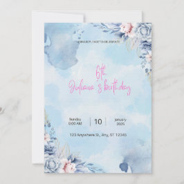 tarjeta de invitación al cumpleaños juliana 5" x 7