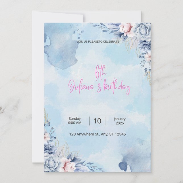 tarjeta de invitación al cumpleaños juliana 5" x 7 (Anverso)