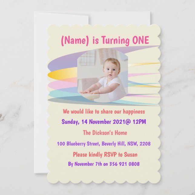 Tarjeta de invitación al cumpleaños Rainbow (Anverso)