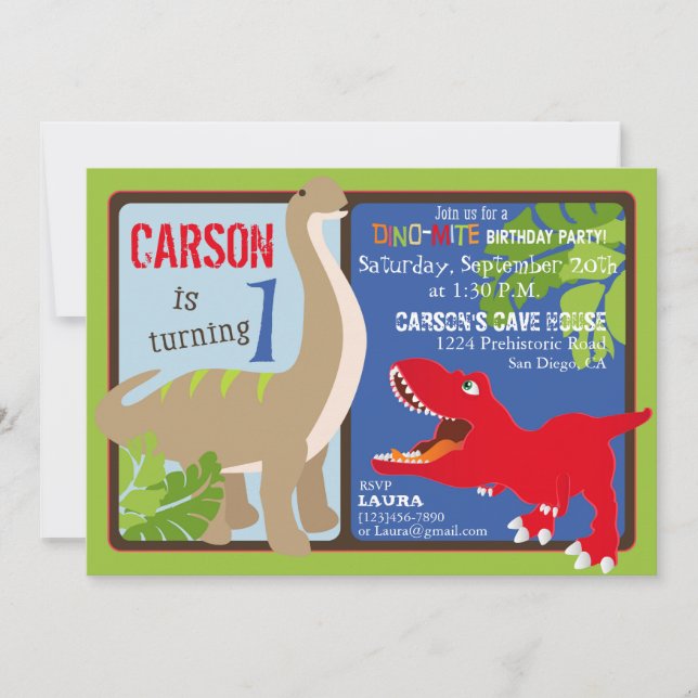 Tarjeta de invitación al primer cumpleaños de Dino (Anverso)