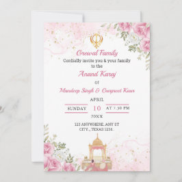 Tarjeta de invitación Anand Karaj floral rosa