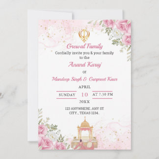 Tarjeta de invitación Anand Karaj floral rosa