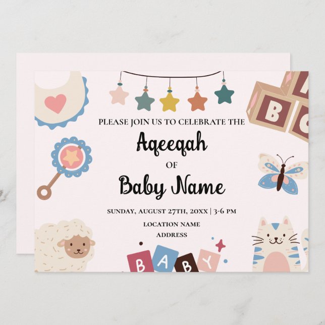 Tarjeta de Invitación Aqeeqah Aqiqah Editable Inst (Anverso / Reverso)