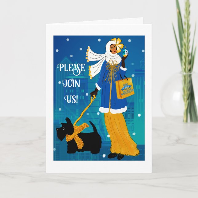 Tarjeta de invitación Art Nouveau Retro Hanukkah (Anverso)