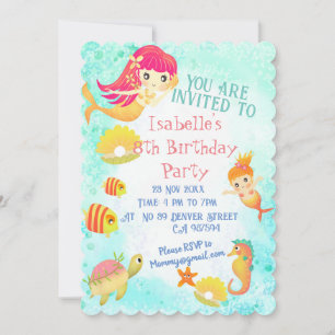 Tarjeta de invitación azul Mermaids