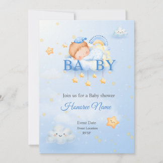 Tarjeta de invitación azul para baby shower