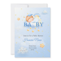 Tarjeta de invitación azul para baby shower