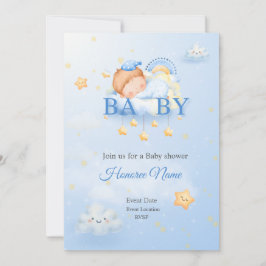 Tarjeta de invitación azul para baby shower