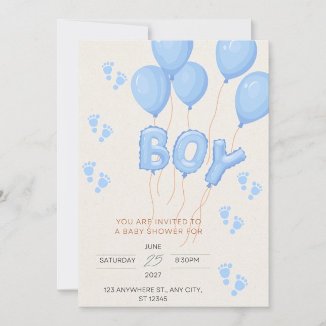 Tarjeta de invitación azul para un niño (Anverso)