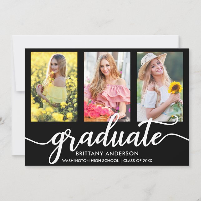 Tarjeta de Invitación B de 3 graduación fotográfic (Anverso)