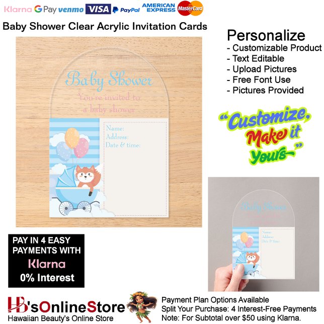 Tarjeta de invitación Baby Shower 9 (Baby Shower Birth Party Supplies Celebrate Clear Acrylic Invitations 9.)