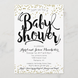 Tarjeta de invitación Baby Shower, blanco y oro ne