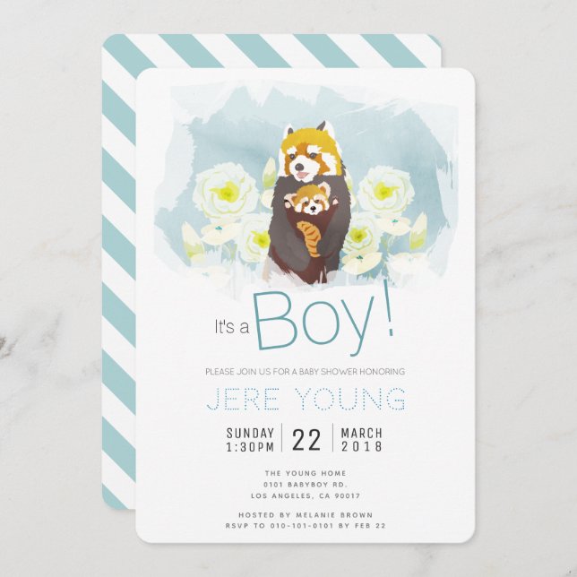 Tarjeta de invitación Baby Shower Blue Boy 'Red Pa (Anverso / Reverso)