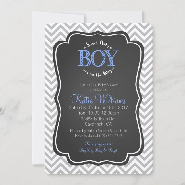 Tarjeta de invitación Baby Shower Blue Sweet Baby  (Anverso)