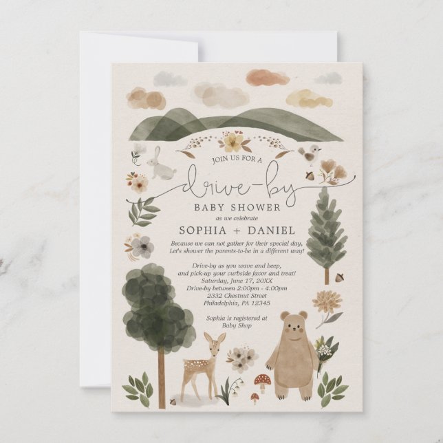 Tarjeta de invitación Baby Shower Boho Woodland Dr (Anverso)