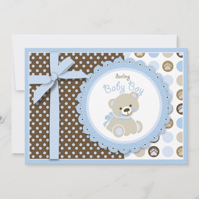 Tarjeta de invitación Baby Shower Boy Teddy Bear (Anverso)