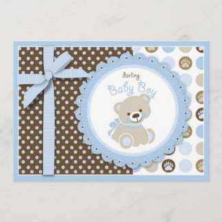 Tarjeta de invitación Baby Shower Boy Teddy Bear