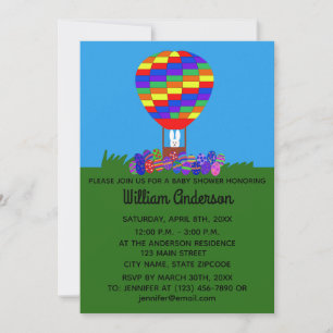 Tarjeta de invitación Baby Shower Bunny Balloon #2