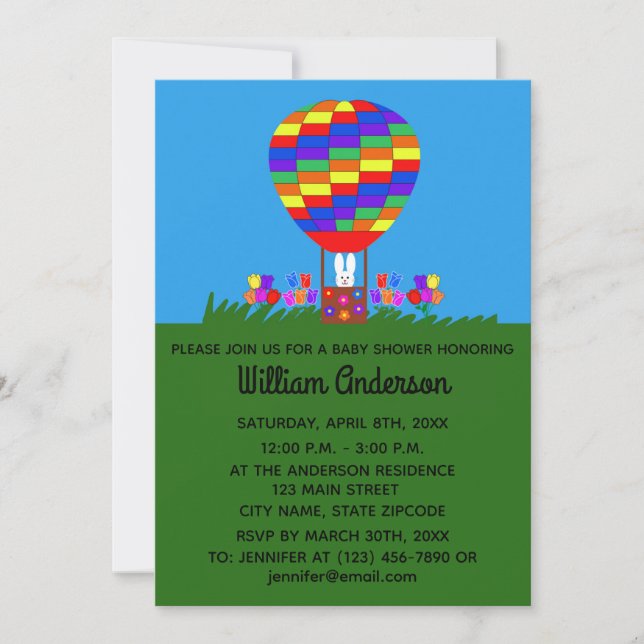 Tarjeta de invitación Baby Shower Bunny Balloon #3 (Anverso)