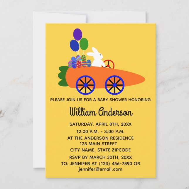 Tarjeta de invitación Baby Shower Bunny Carrot #3- (Anverso)