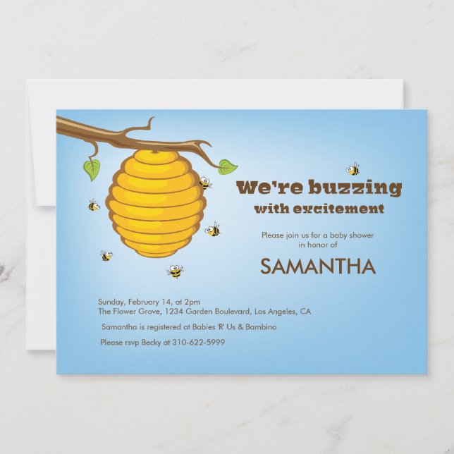 Tarjeta de invitación Baby Shower Buzzing Bee Hive (Anverso)