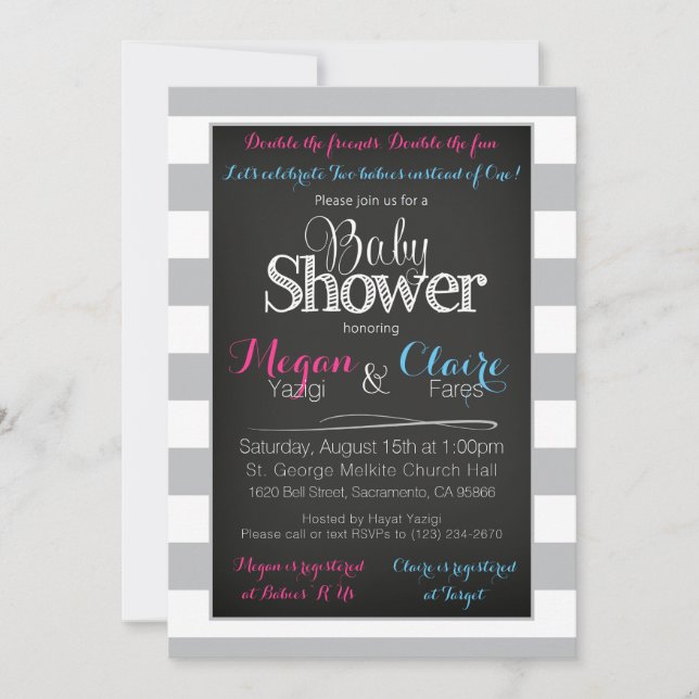 Tarjeta de invitación Baby Shower Chalkboard de có (Anverso)