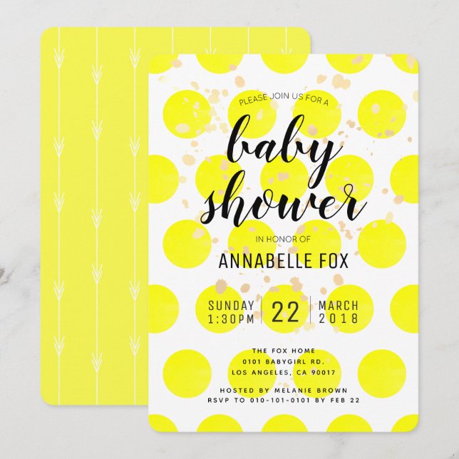Tarjeta de invitación Baby Shower con puntos de po (Anverso / Reverso)