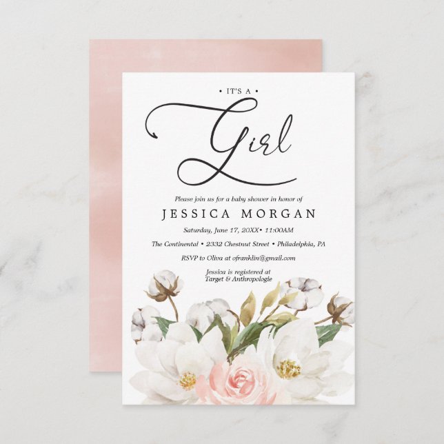 Tarjeta de invitación Baby Shower de algodón de Ma (Anverso / Reverso)