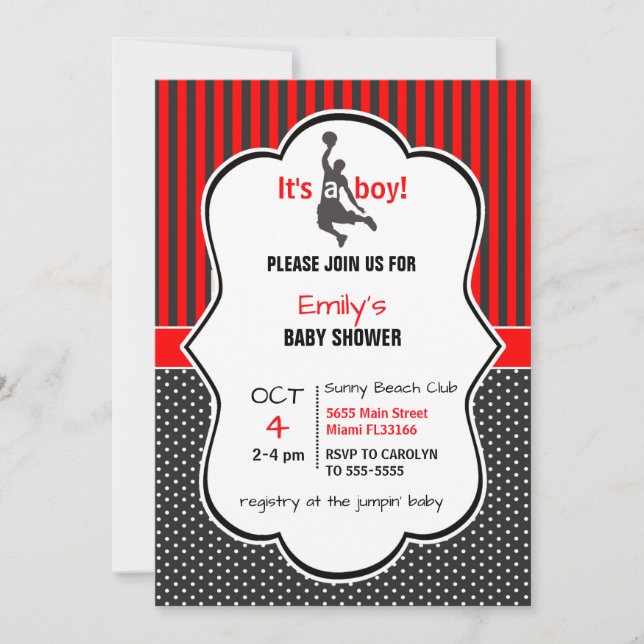 Tarjeta de invitación Baby Shower de baloncesto (Anverso)