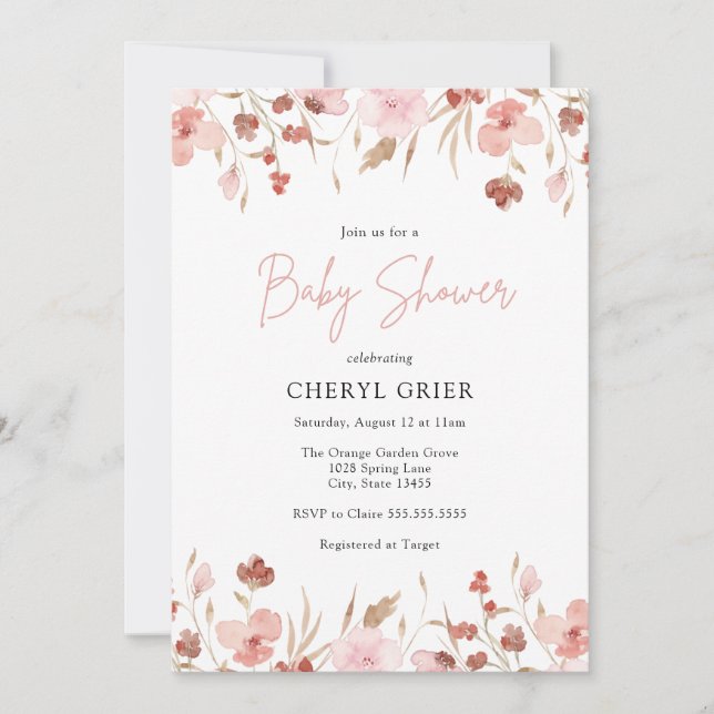 Tarjeta de invitación Baby Shower de Chica floral  (Anverso)