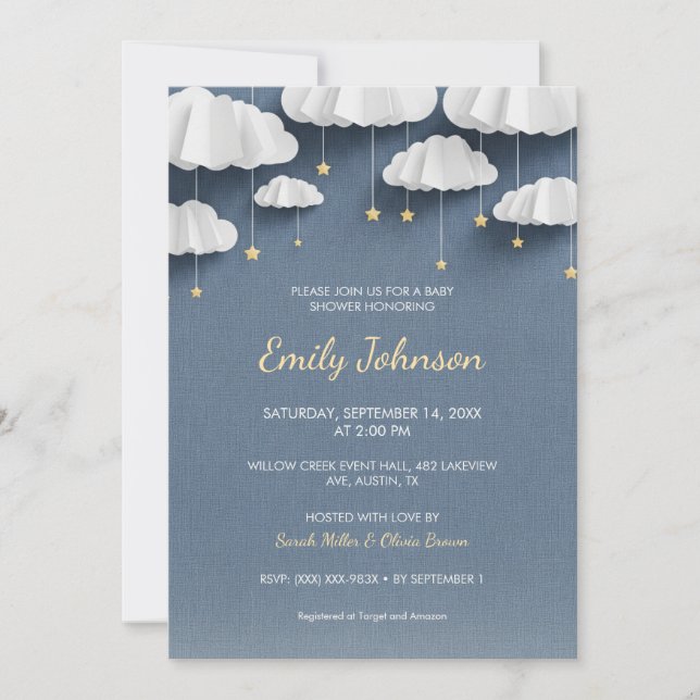 Tarjeta de invitación Baby Shower de Denim Azul ca (Anverso)