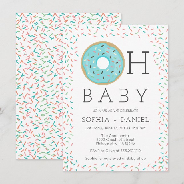 Tarjeta de invitación Baby Shower de Donut Sprinkl (Anverso / Reverso)