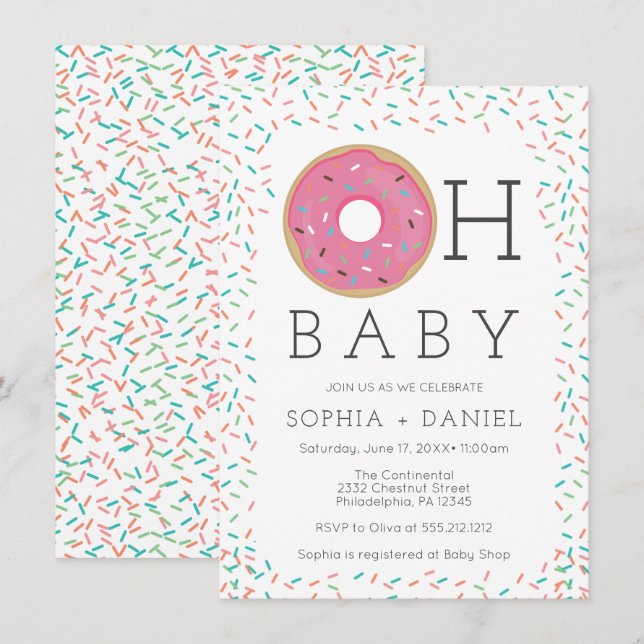 Tarjeta de invitación Baby Shower de Donut Sprinkl (Anverso / Reverso)