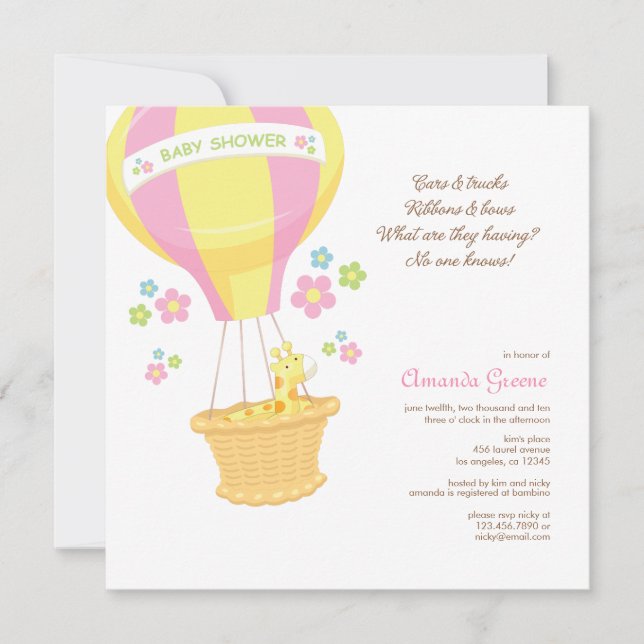 Tarjeta de invitación Baby Shower de globo de aire (Anverso)