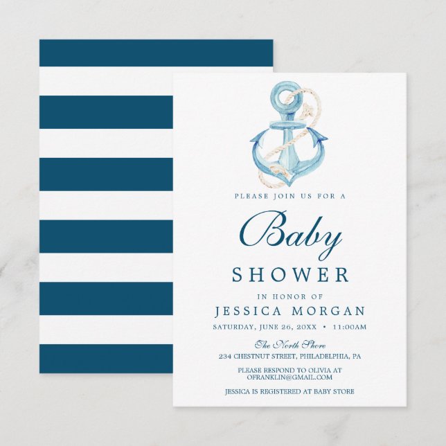 Tarjeta de invitación Baby Shower de la Armada Náu (Anverso / Reverso)