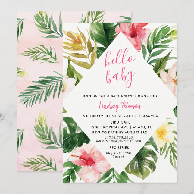 Tarjeta de invitación Baby Shower de las hojas tro (Anverso / Reverso)