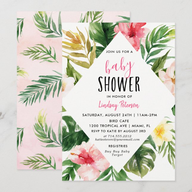 Tarjeta de invitación Baby Shower de las hojas tro (Anverso / Reverso)
