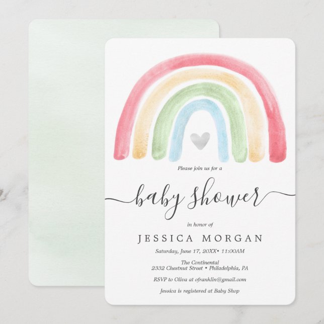 Tarjeta de invitación Baby Shower del arcoiris del (Anverso / Reverso)