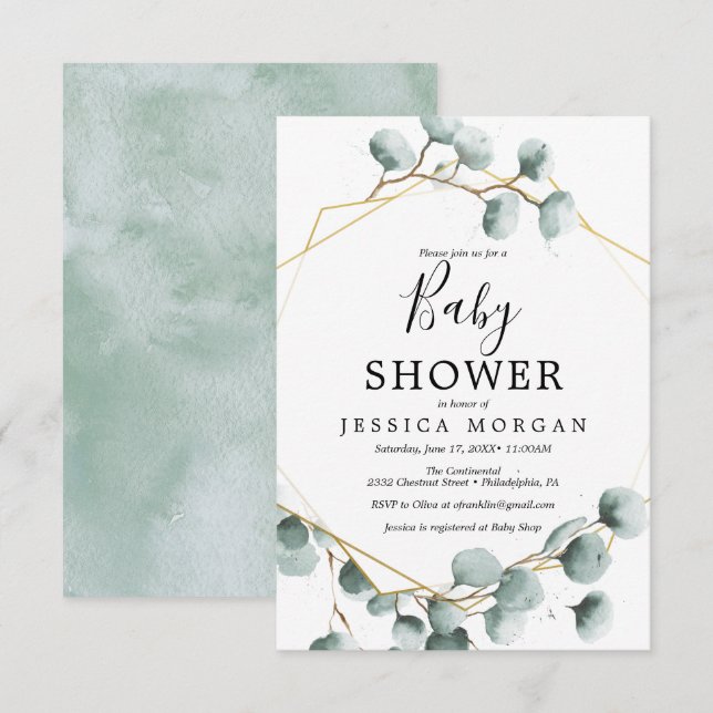 Tarjeta de invitación Baby Shower Eucalyptus Green (Anverso / Reverso)