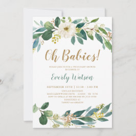 Tarjeta de invitación Baby Shower Gemelos de Verdo