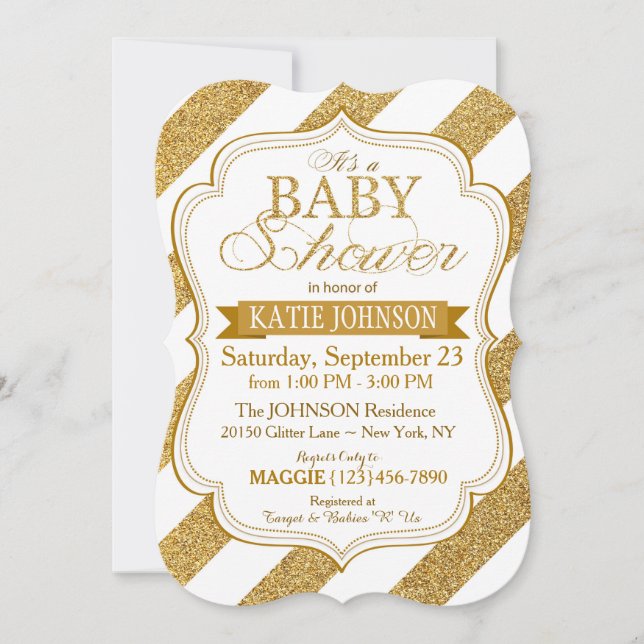 Tarjeta de invitación Baby Shower Gold Purpurina S (Anverso)