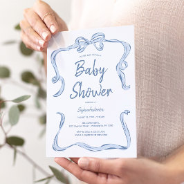 Tarjeta de invitación Baby Shower Hand Drawn Bow B