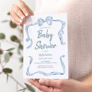 Tarjeta de invitación Baby Shower Hand Drawn Bow B