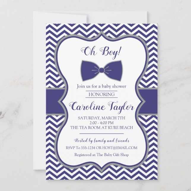 Tarjeta de invitación Baby Shower Little Man Bow T (Anverso)